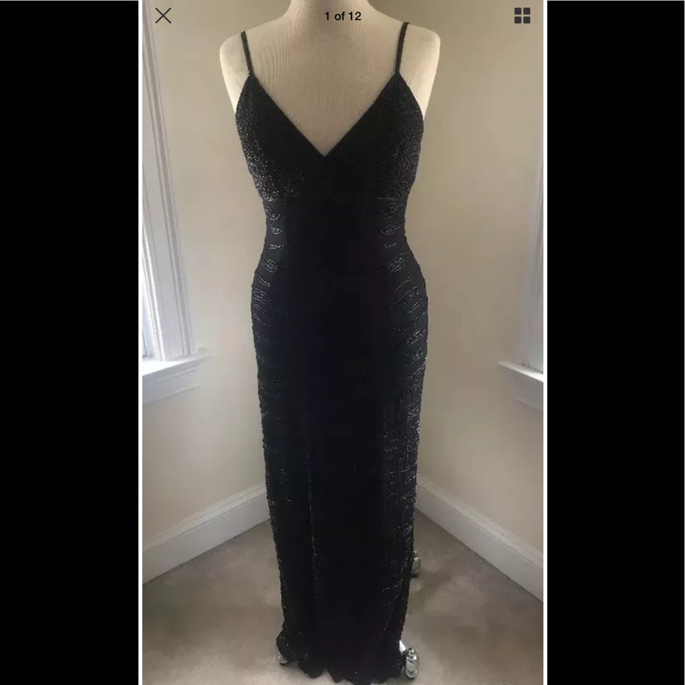 Cache long black beaded evening gown-Medium